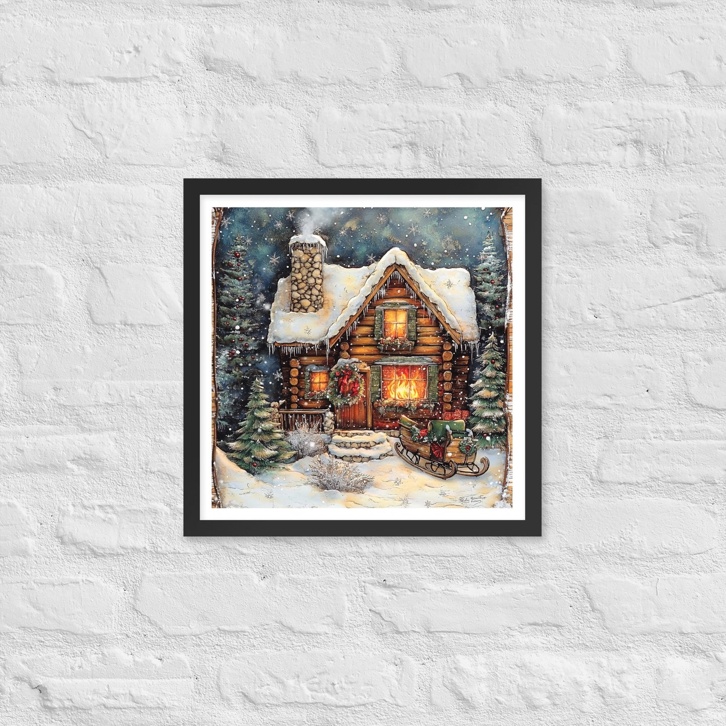Vintage Christmas Cabin Style 12 Framed Poster In Black - Simple Designs LLC