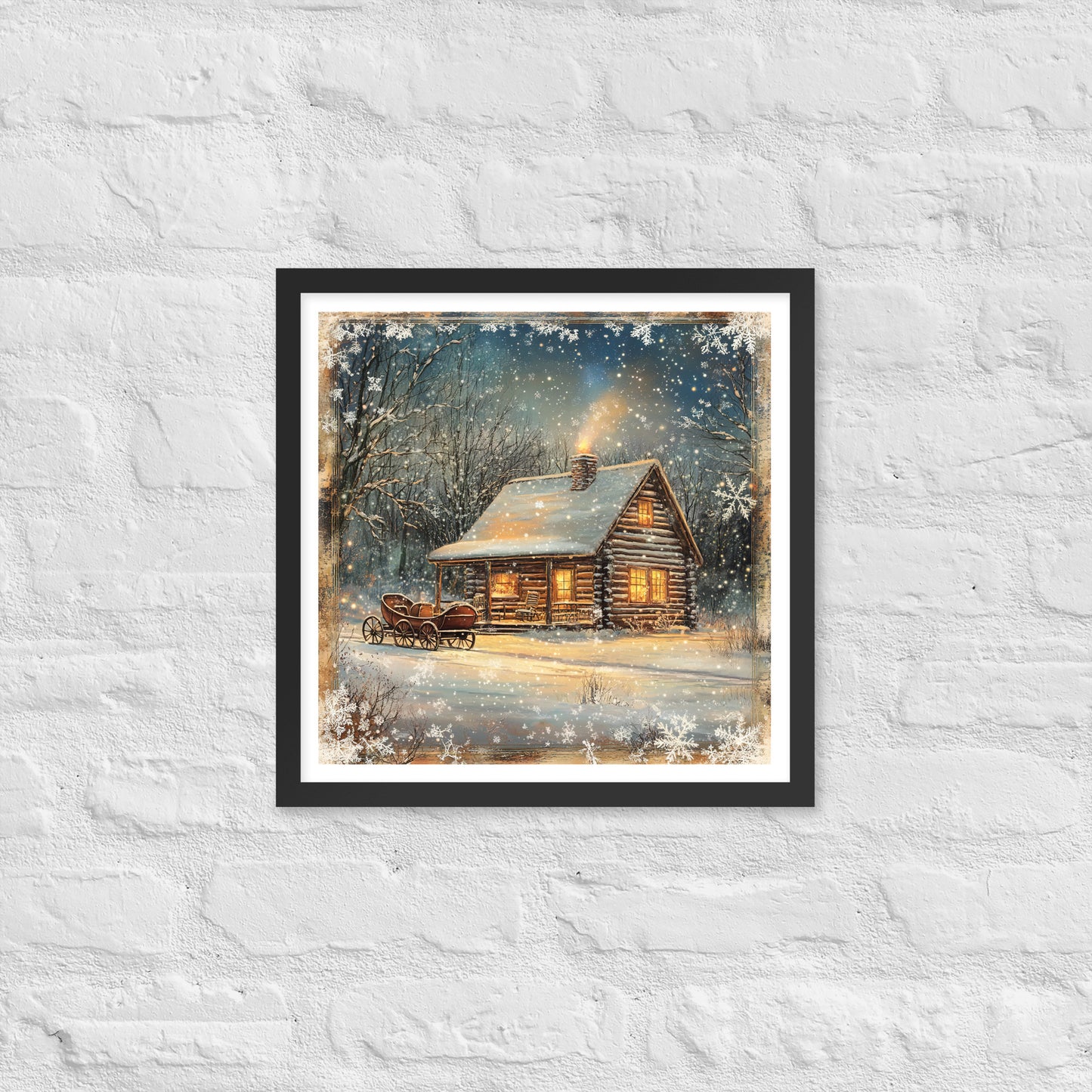 Vintage Christmas Cabin Style 11 Framed Poster In Black - Simple Designs LLC
