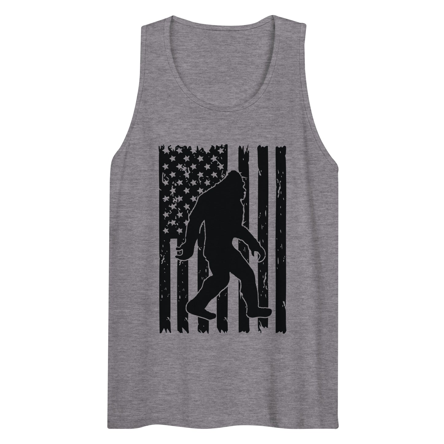 Bigfoot American Flag Men’s Premium Tank Top Athletic Heather Front - Simple Designs LLC