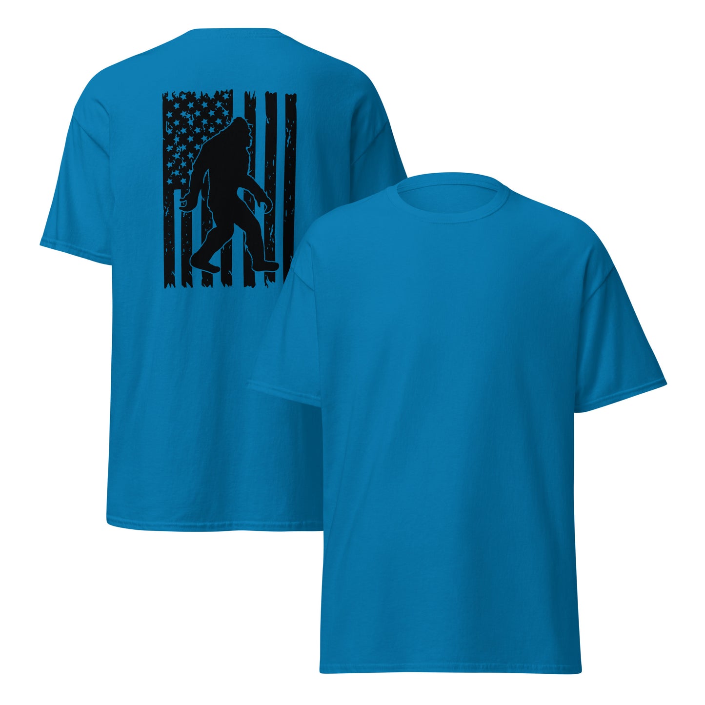 Bigfoot American Flag Unisex Classic Tee Sapphire Front & Back - Simple Designs LLC