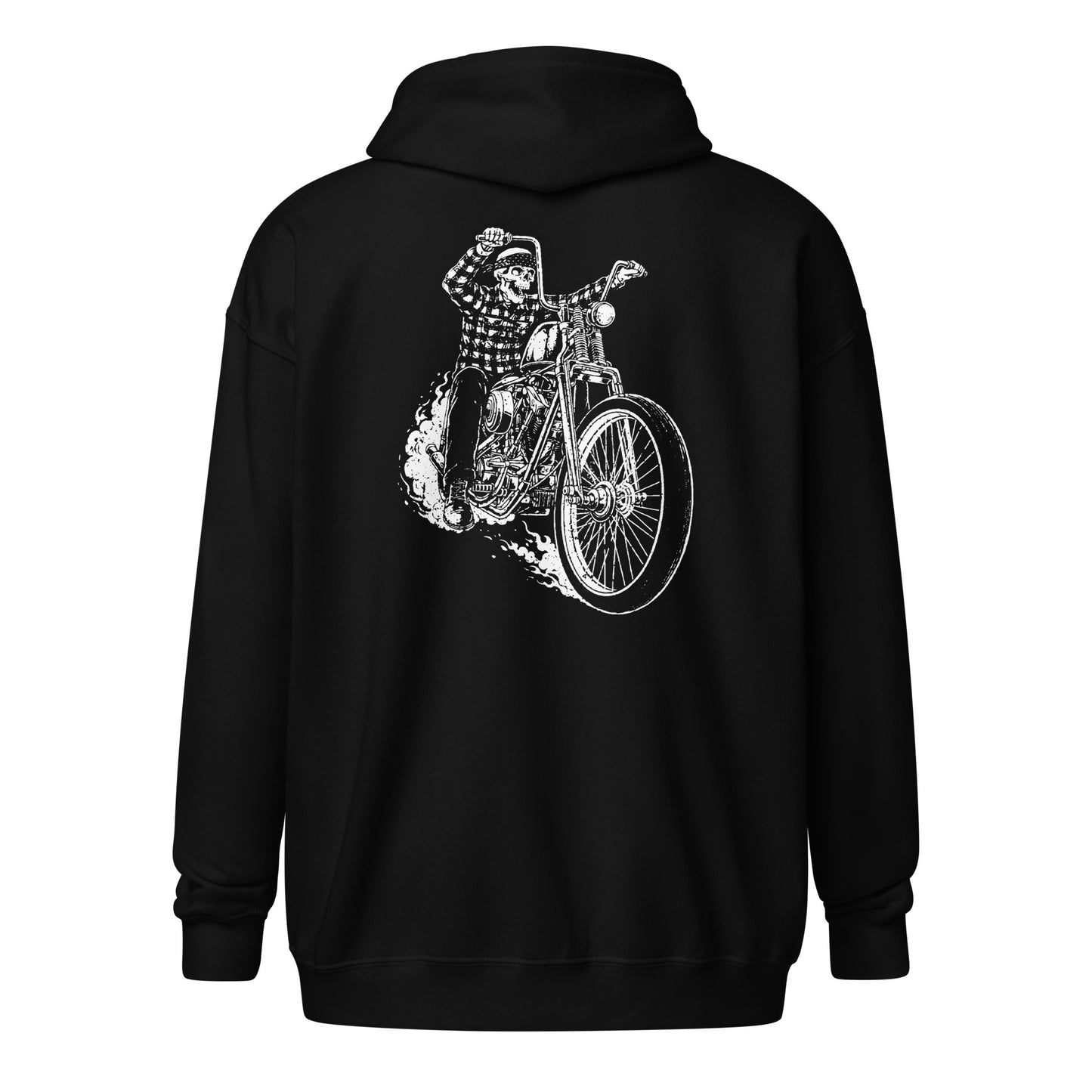 Skeleton Flannel Chopper Dude Unisex Heavy Blend Zip Hoodie Black Back - Simple Designs LLC