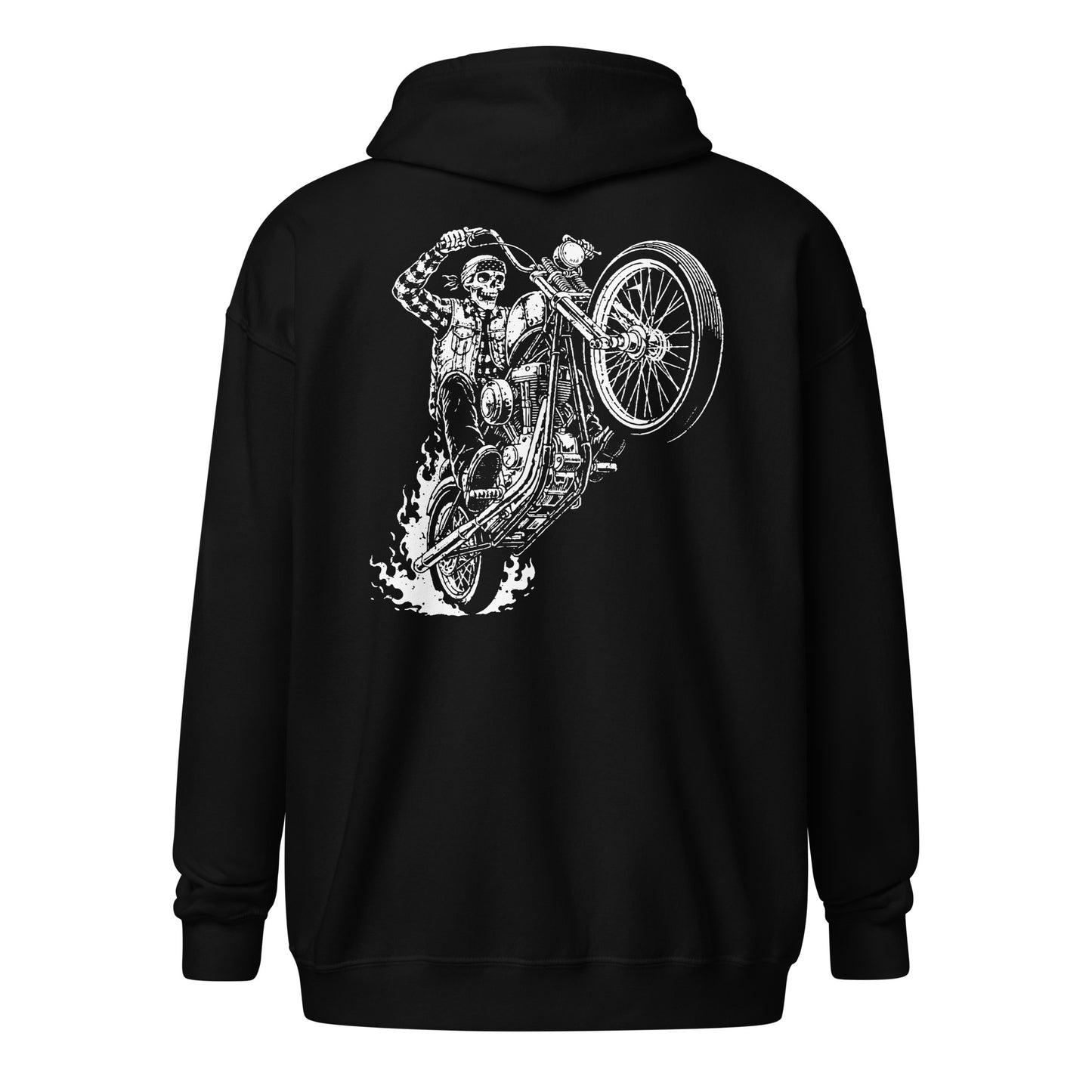 Ghost Rider Wheelie Chopper Unisex Heavy Blend Zip Hoodie Black Back - Simple Designs LLC