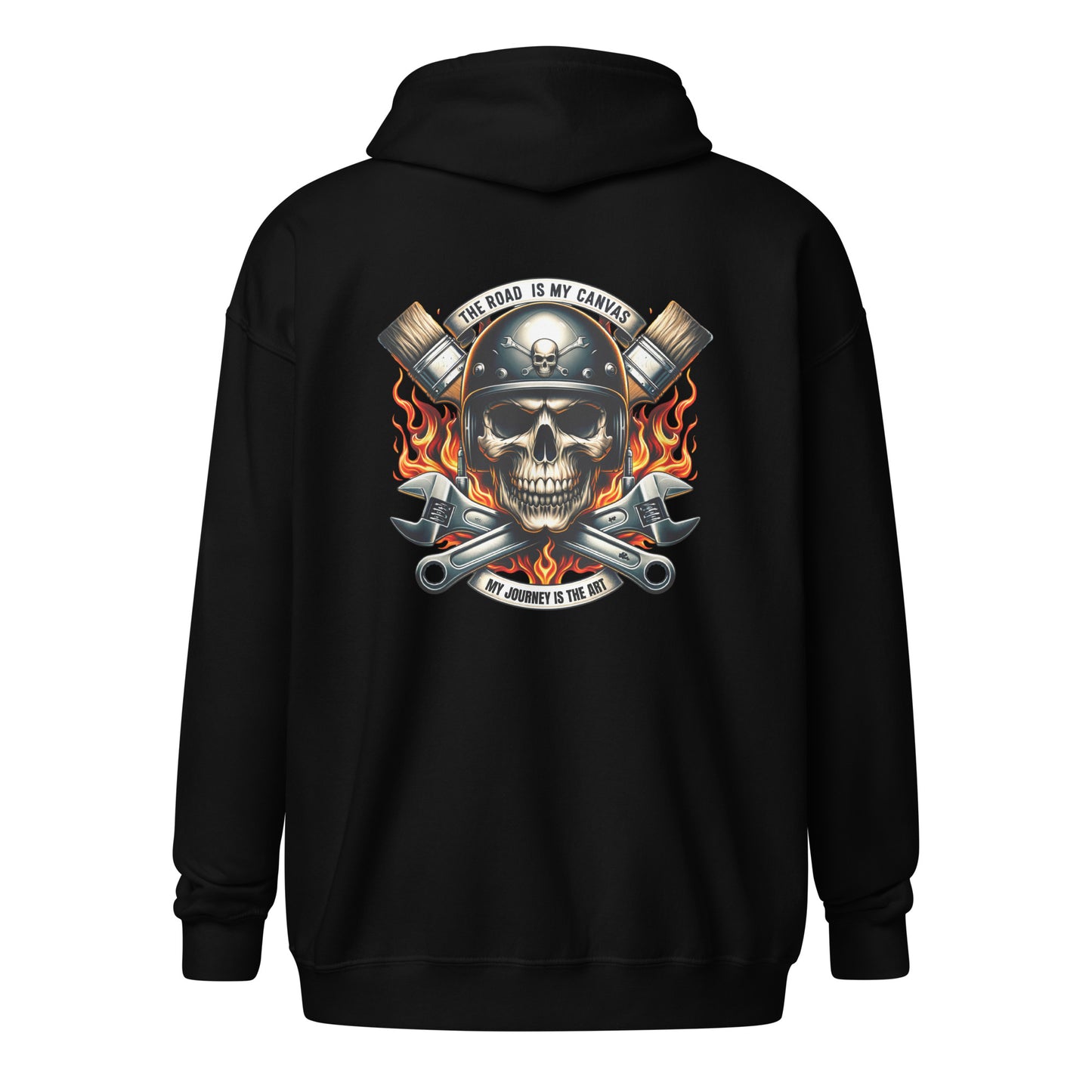 The Road Is My Canvas Skull Unisex Heavy Blend Zip Hoodie Black Back - Simple Designs LLC