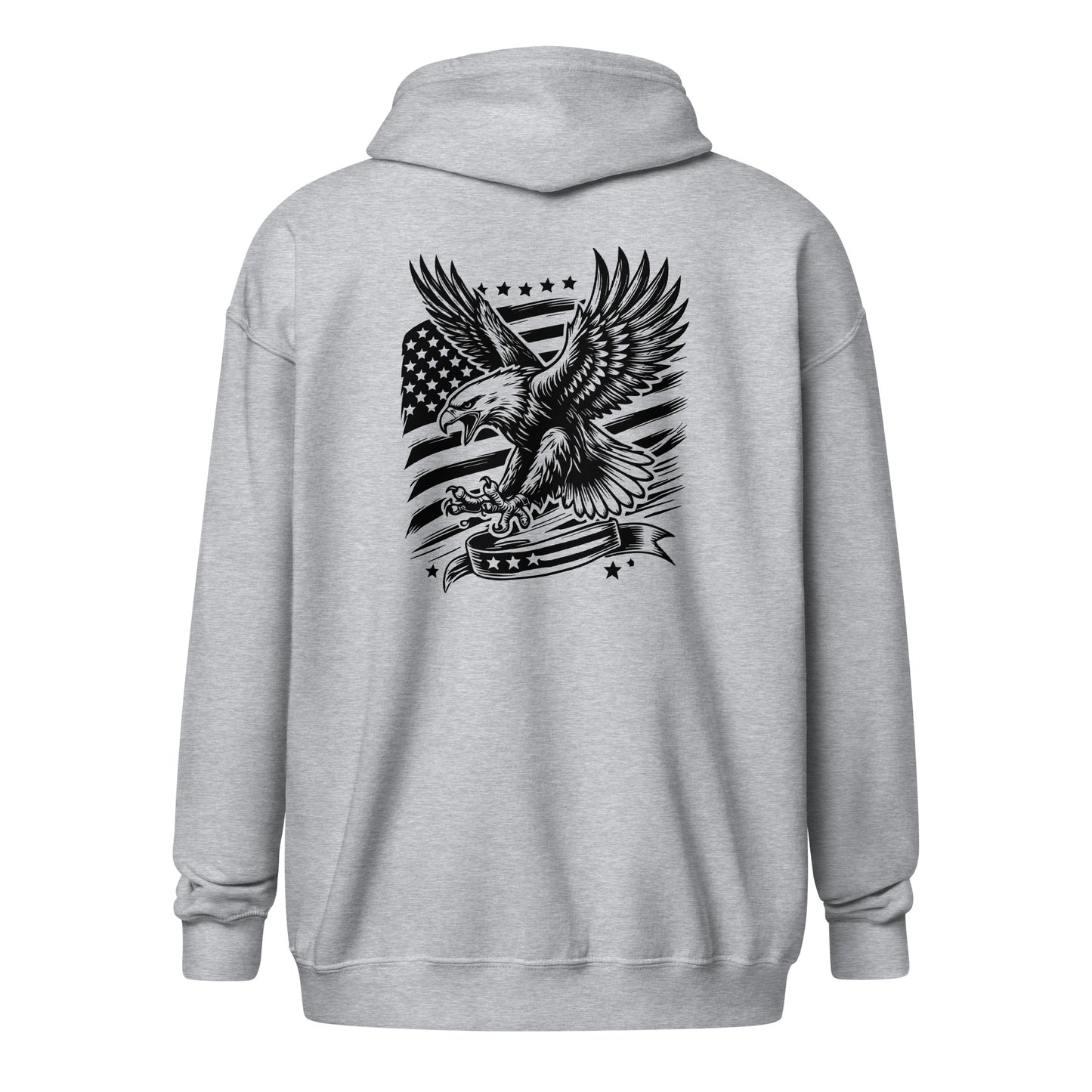American Eagle Flag Unisex Heavy Blend Zip Hoodie Sport Grey Back - Simple Designs LLC