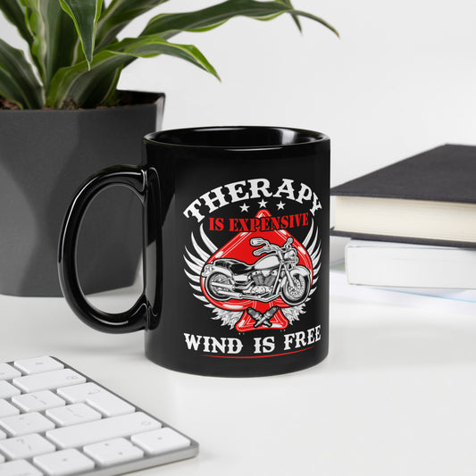 Therapy Is Expensive Wind Is Free Black Glossy Mug Handle On Left 11 oz - Simple Designs LLC