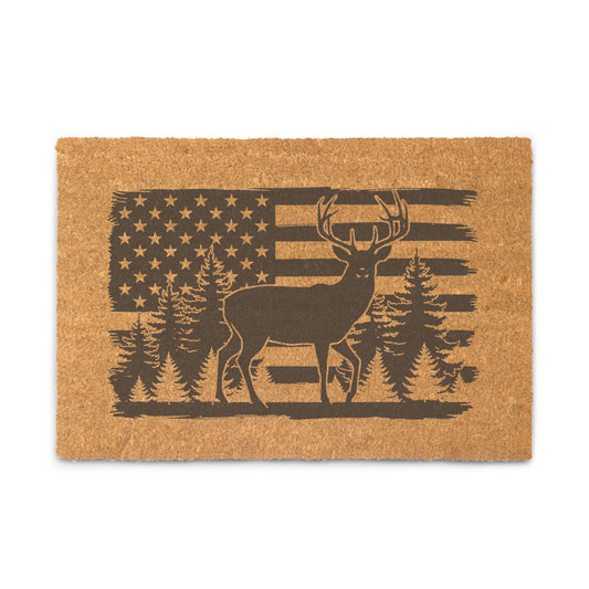 American Flag Buck Coir Doormat - Simple Designs LLC