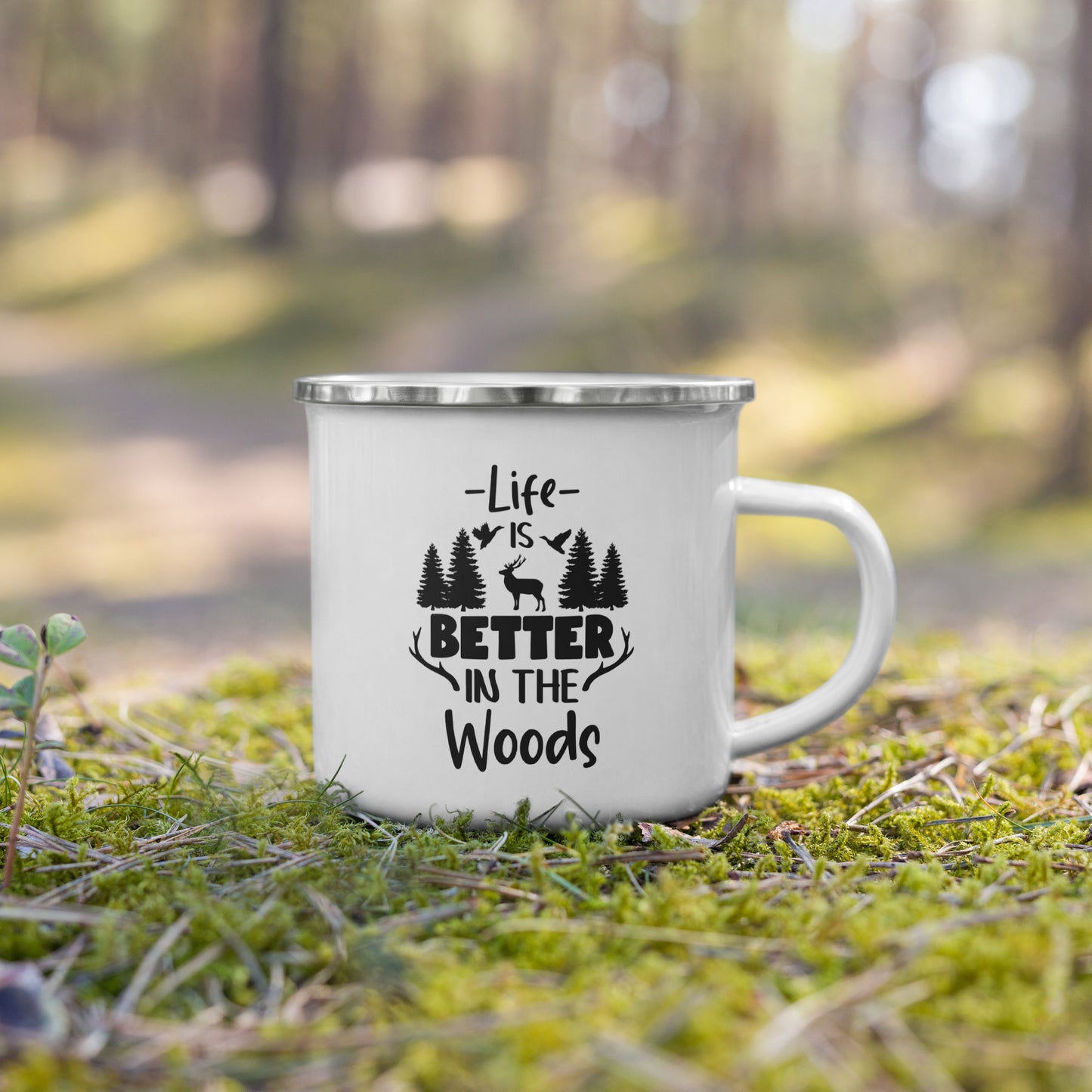 Life is Better In The Woods Enamel Mug 12 oz - Simple Designs LLC