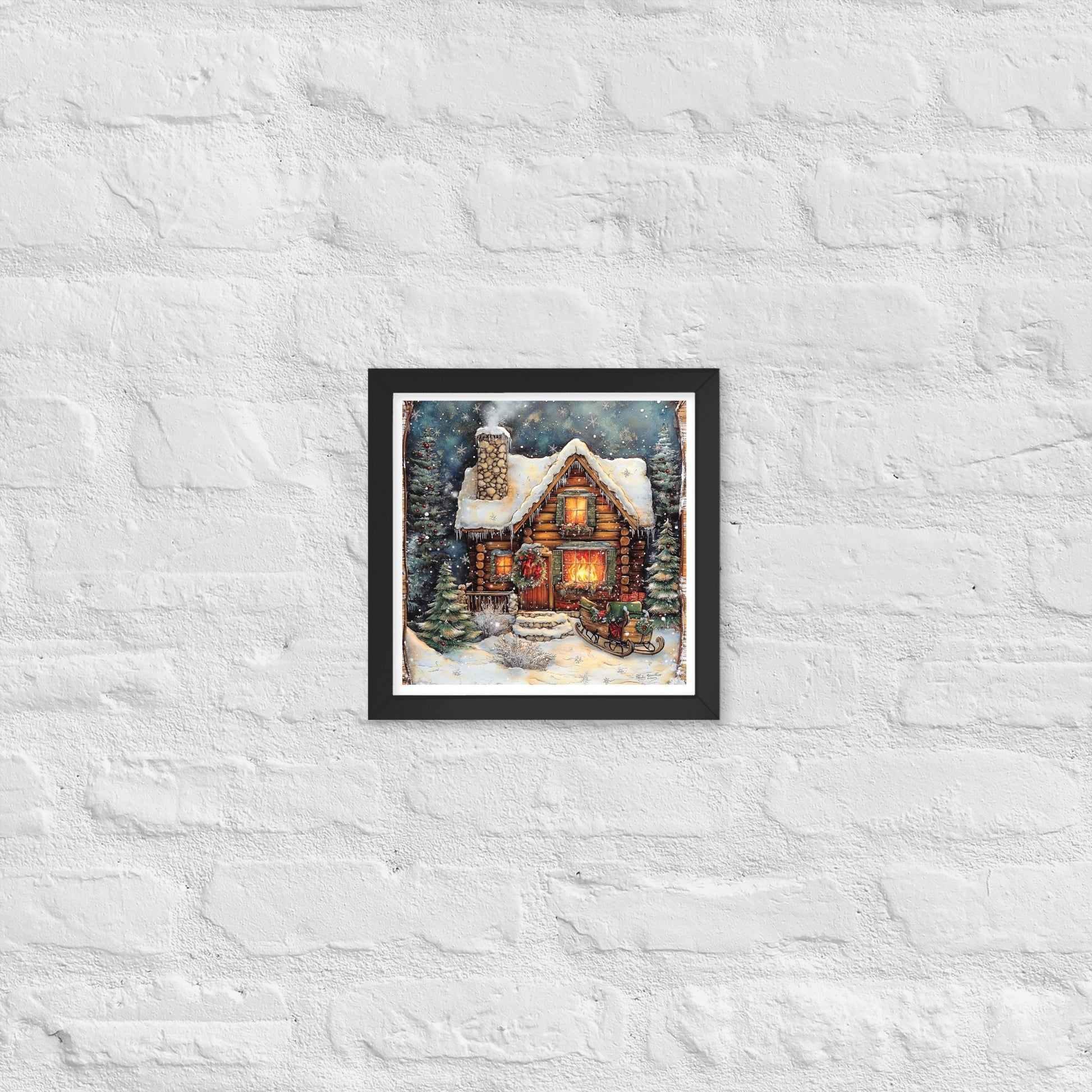 Vintage Christmas Cabin Style 12 Framed Poster In Black - Simple Designs LLC