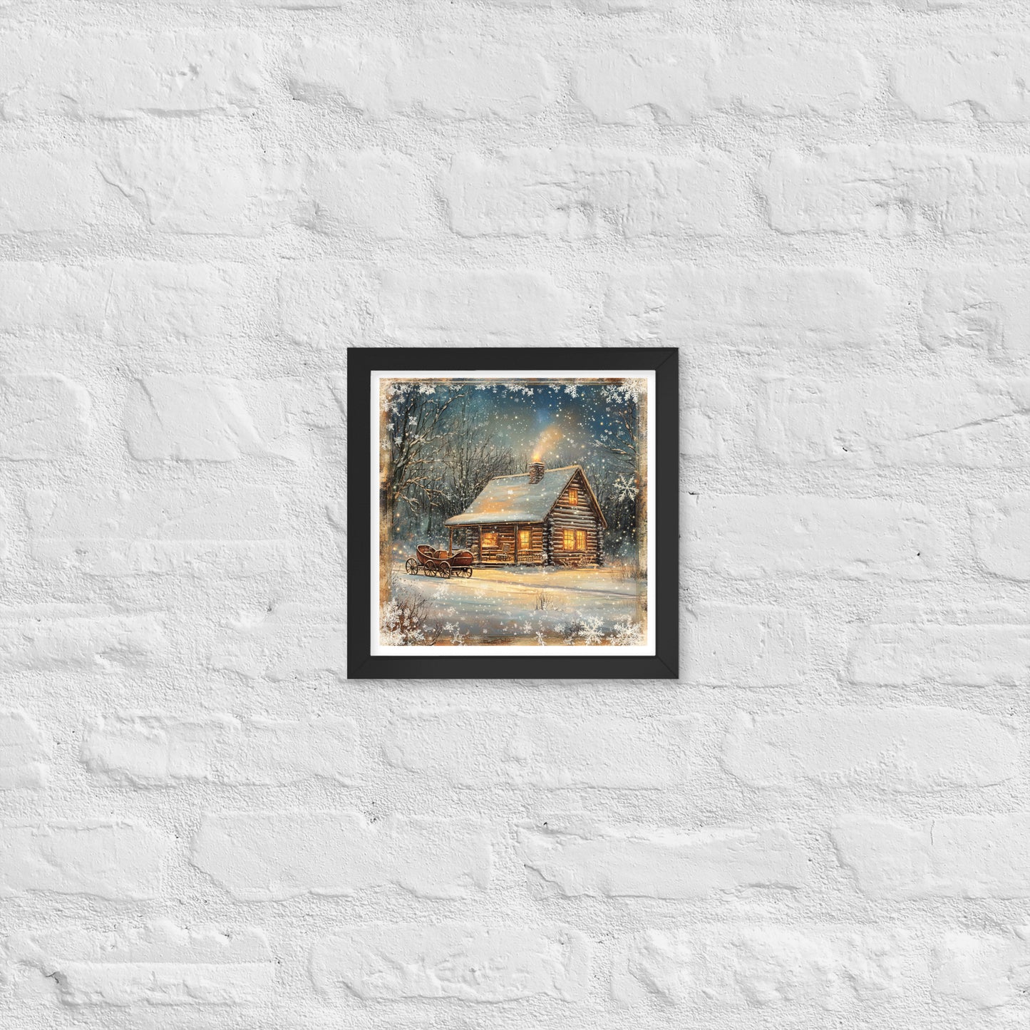 Vintage Christmas Cabin Style 11 Framed Poster In Black - Simple Designs LLC