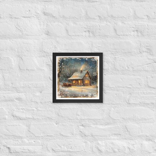 Vintage Christmas Cabin Style 11 Framed Poster In Black - Simple Designs LLC