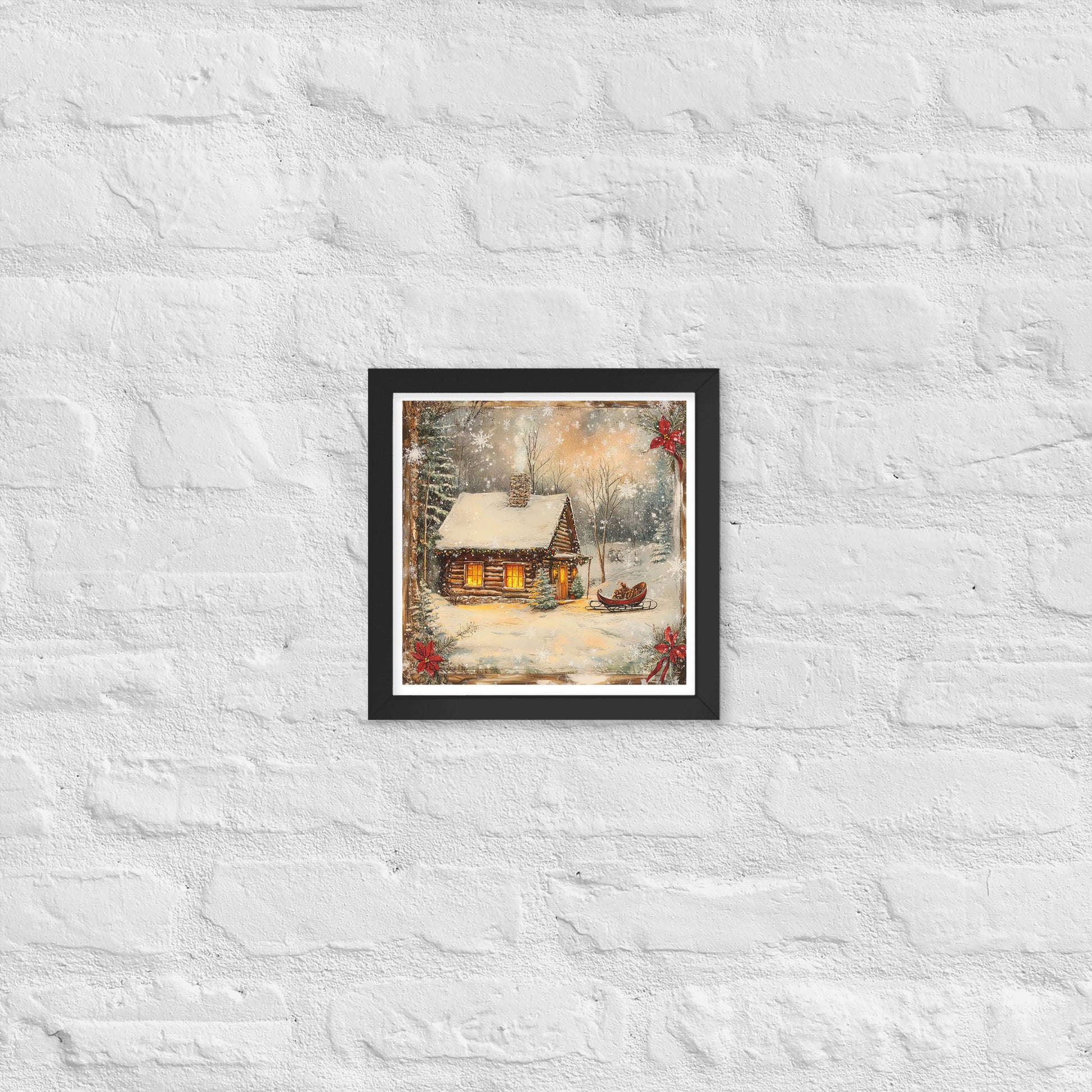 Vintage Christmas Cabin Style 10 Framed Poster In Black - Simple Designs LLC