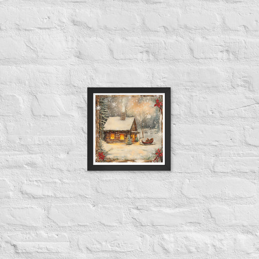 Vintage Christmas Cabin Style 10 Framed Poster In Black - Simple Designs LLC