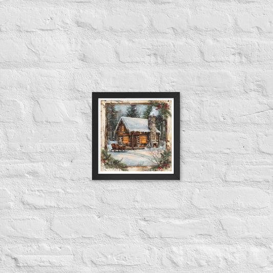 Vintage Christmas Cabin Style 9 Framed Poster In Black - Simple Designs LLC