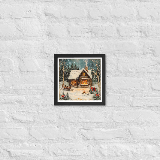 Vintage Christmas Cabin Style 8 Framed Poster In Black - Simple Designs LLC