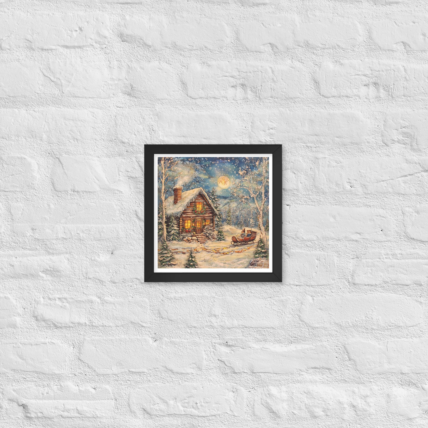 Vintage Christmas Cabin Style 7 Framed Poster In Black - Simple Designs LLC