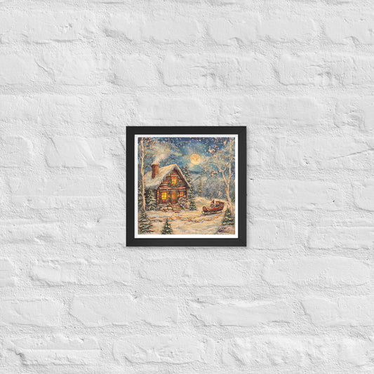 Vintage Christmas Cabin Style 7 Framed Poster In Black - Simple Designs LLC