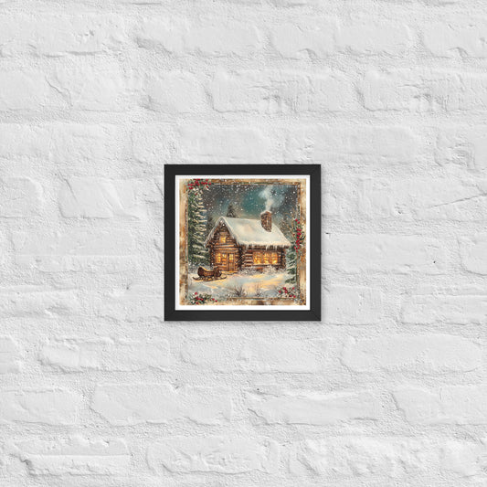 Vintage Christmas Cabin Style 6 Framed Poster In Black - Simple Designs LLC