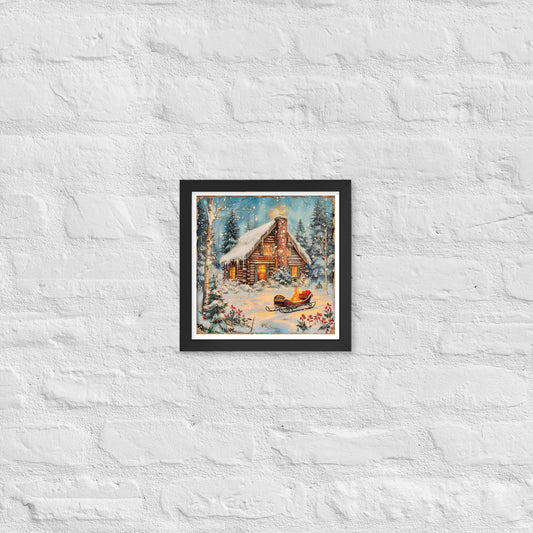 Vintage Christmas Cabin Style 5 Framed Poster In Black - Simple Designs LLC