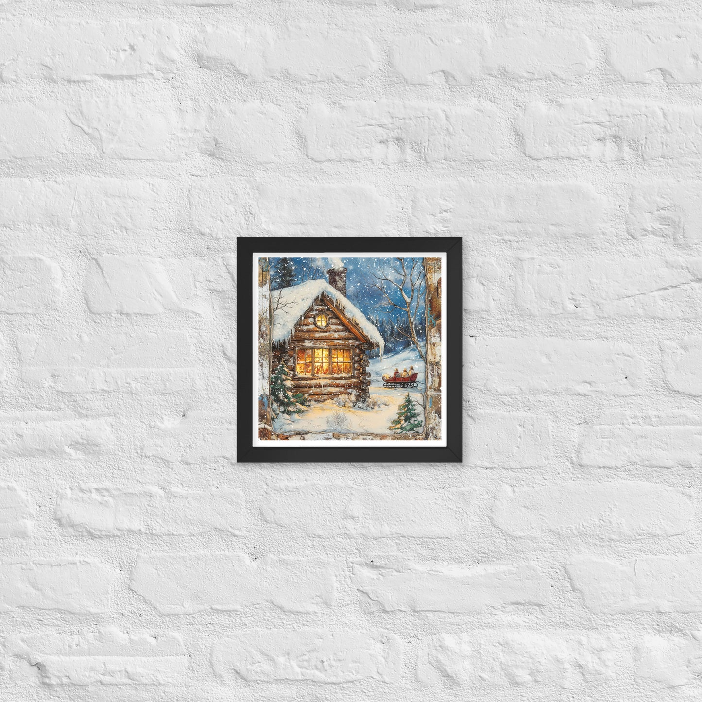 Vintage Christmas Cabin Style 4 Framed Poster In Black - Simple Designs LLC