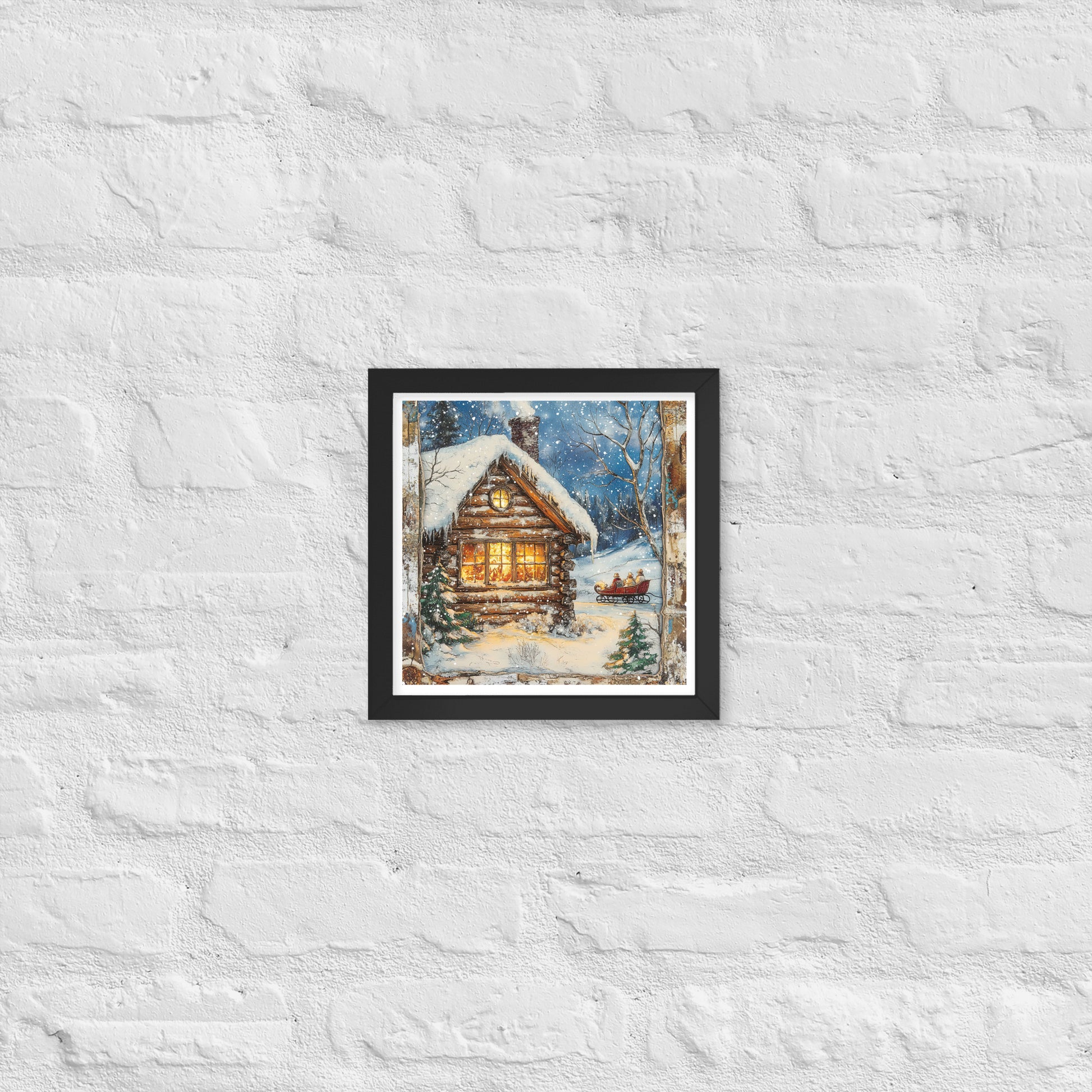 Vintage Christmas Cabin Style 4 Framed Poster In Black - Simple Designs LLC