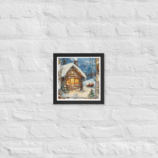 Vintage Christmas Cabin Style 4 Framed Poster In Black - Simple Designs LLC