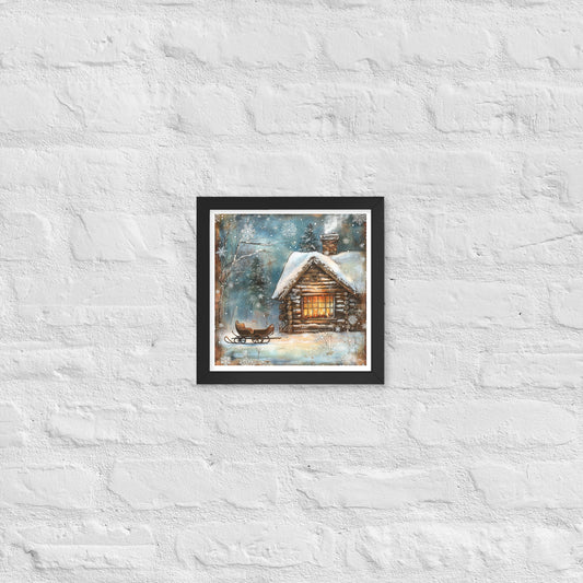 Vintage Christmas Cabin Style 3 Framed Poster In Black - Simple Designs LLC