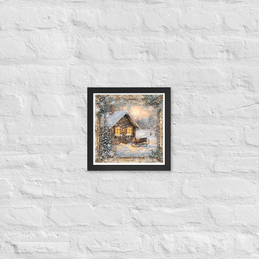 Vintage Christmas Cabin Style 1 Framed Poster In Black - Simple Designs LLC