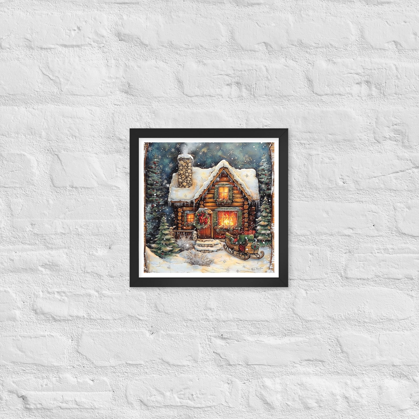 Vintage Christmas Cabin Style 12 Framed Poster In Black - Simple Designs LLC