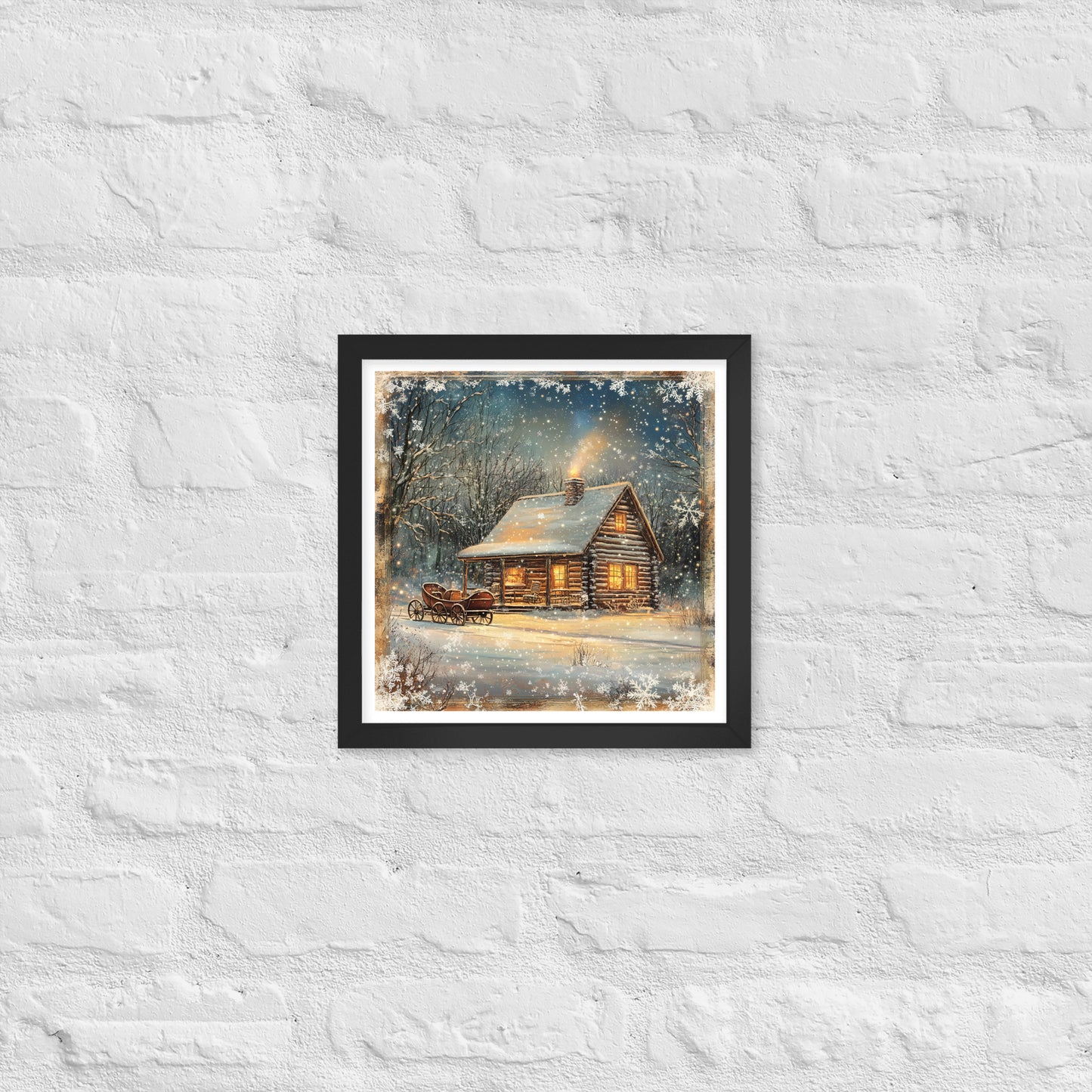 Vintage Christmas Cabin Style 11 Framed Poster In Black - Simple Designs LLC