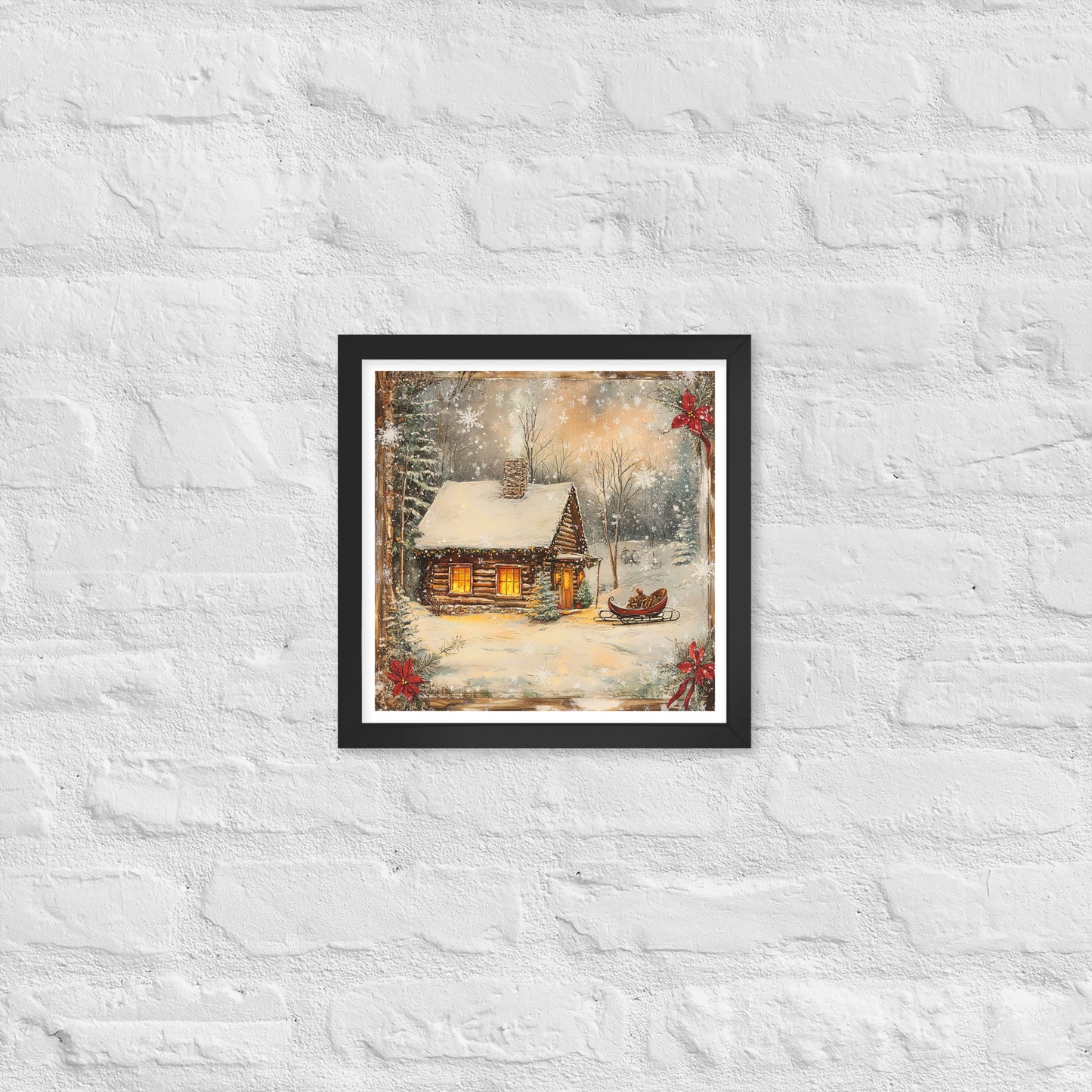 Vintage Christmas Cabin Style 10 Framed Poster In Black - Simple Designs LLC