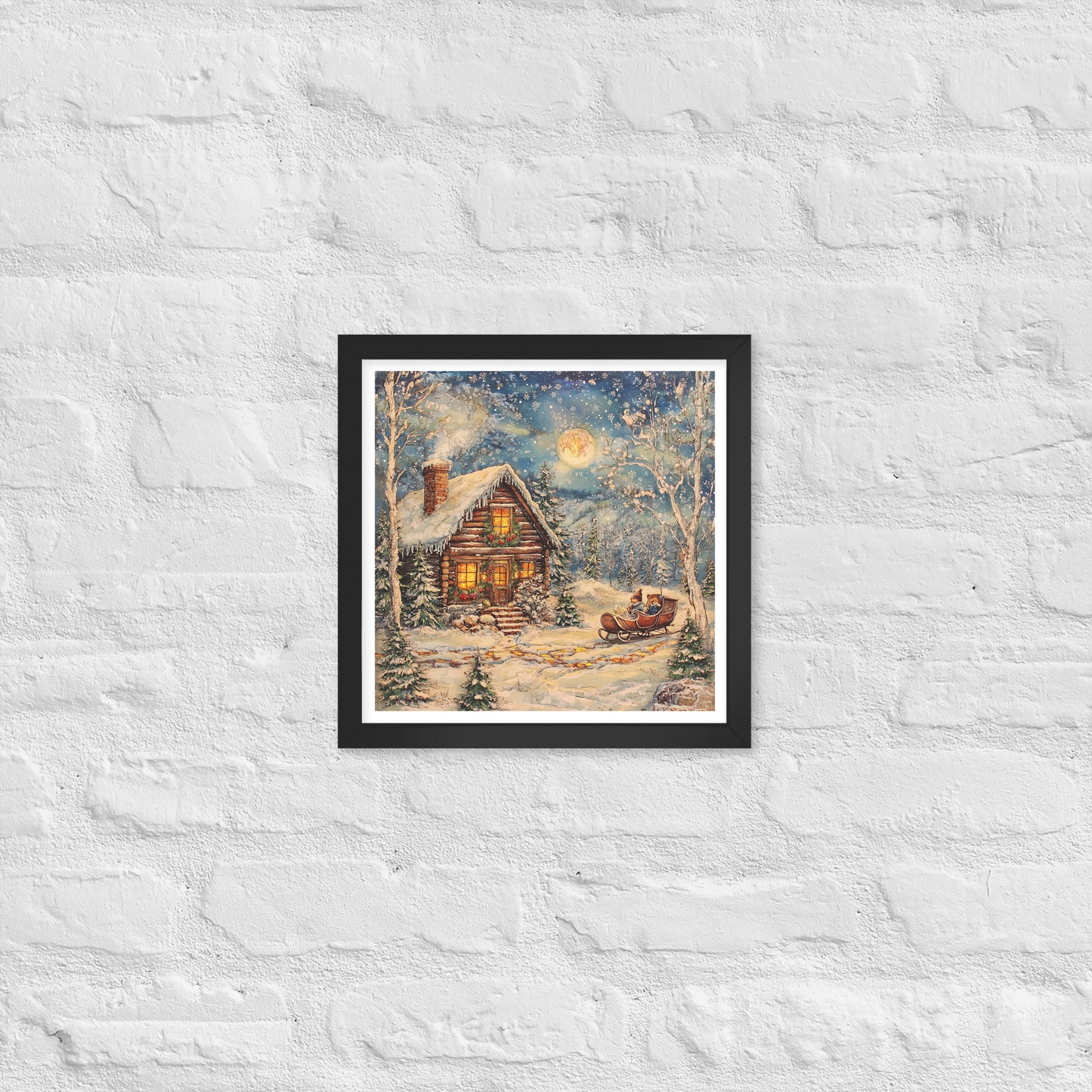 Vintage Christmas Cabin Style 7 Framed Poster In Black - Simple Designs LLC