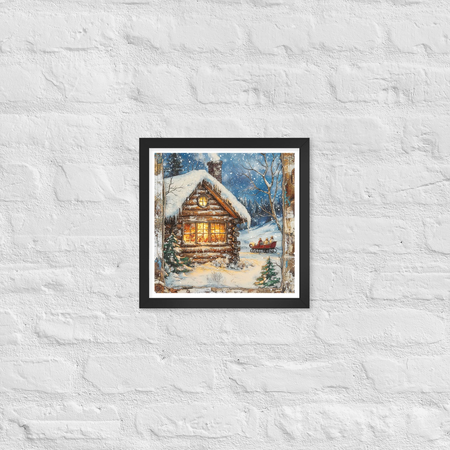 Vintage Christmas Cabin Style 4 Framed Poster In Black - Simple Designs LLC
