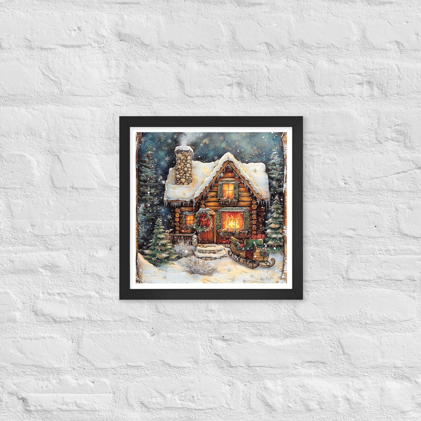 Vintage Christmas Cabin Style 12 Framed Poster In Black - Simple Designs LLC