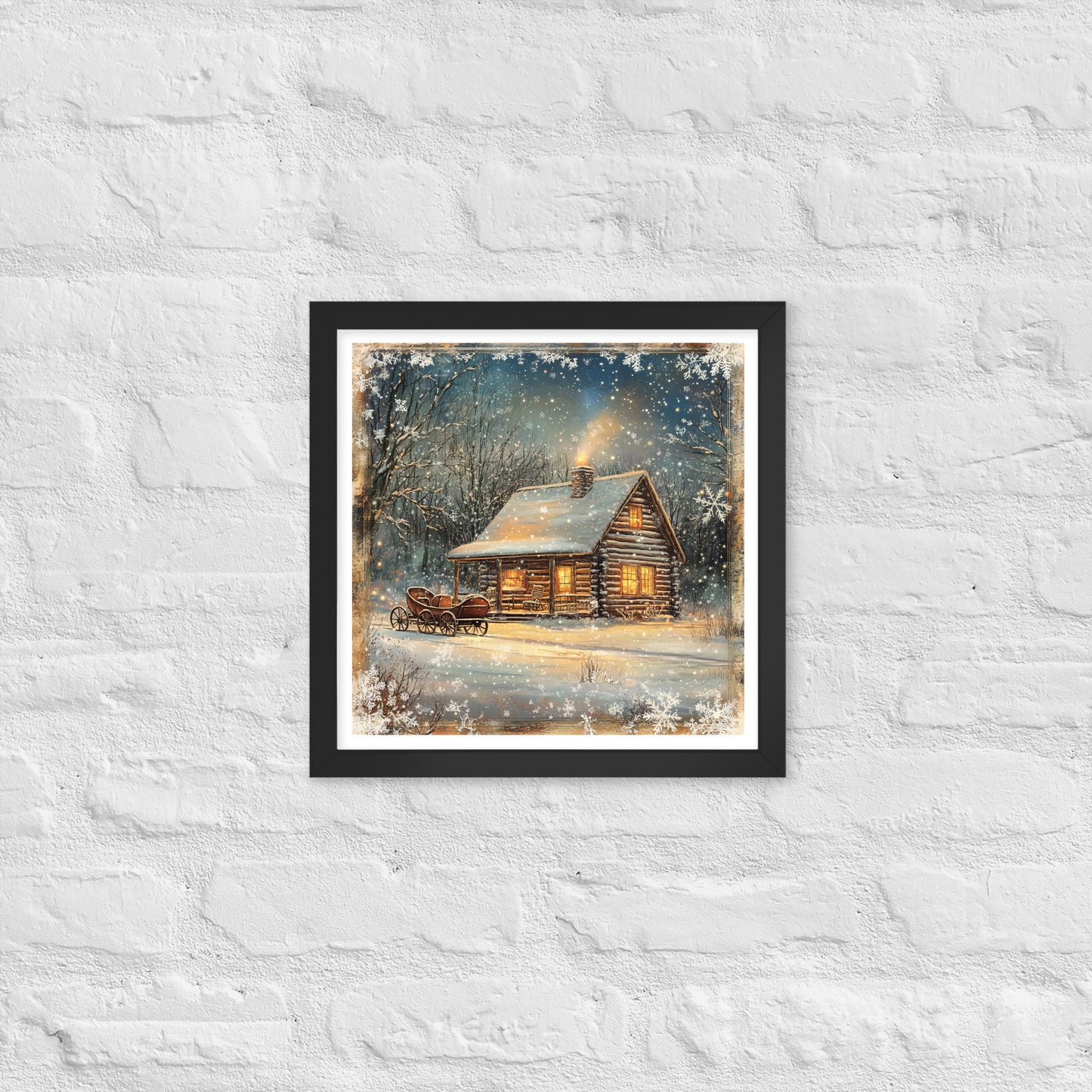 Vintage Christmas Cabin Style 11 Framed Poster In Black - Simple Designs LLC