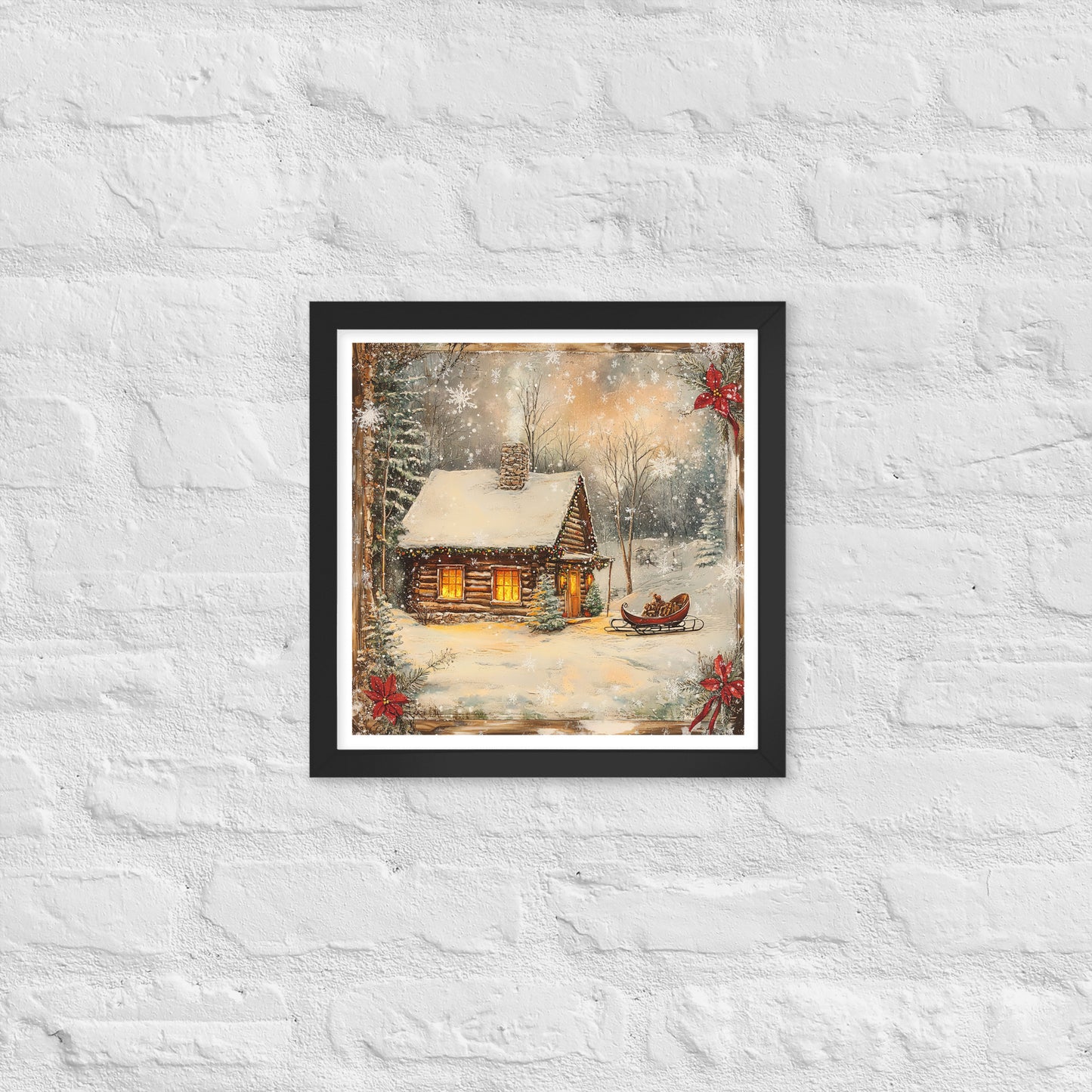 Vintage Christmas Cabin Style 10 Framed Poster In Black - Simple Designs LLC