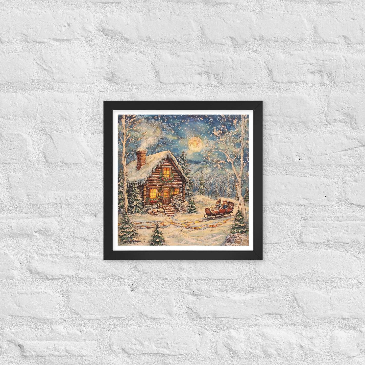 Vintage Christmas Cabin Style 7 Framed Poster In Black - Simple Designs LLC