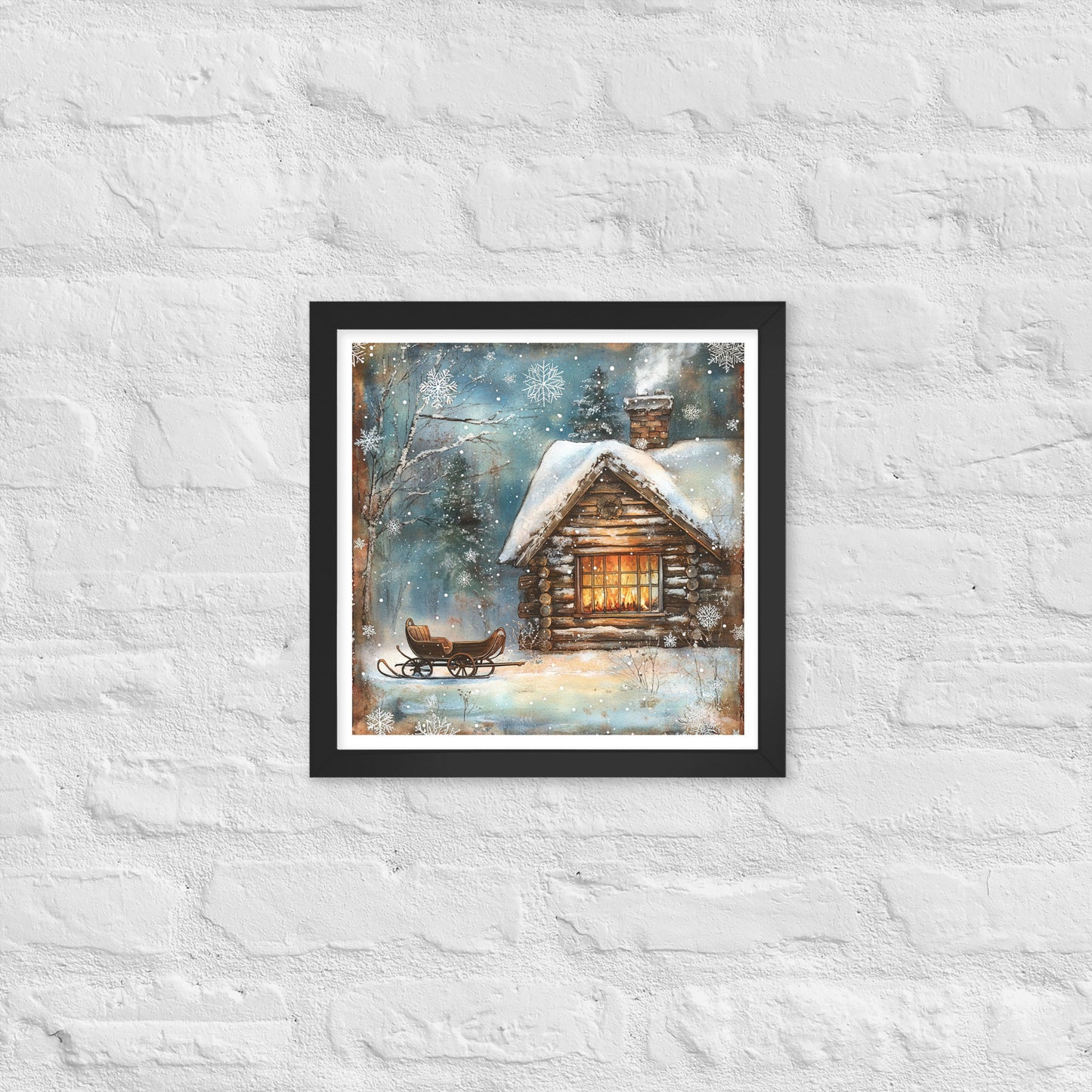 Vintage Christmas Cabin Style 3 Framed Poster In Black - Simple Designs LLC