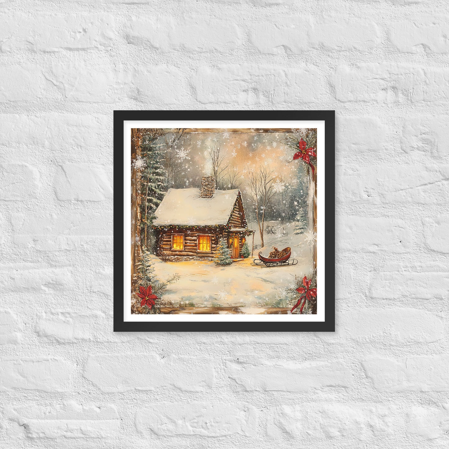 Vintage Christmas Cabin Style 10 Framed Poster In Black - Simple Designs LLC