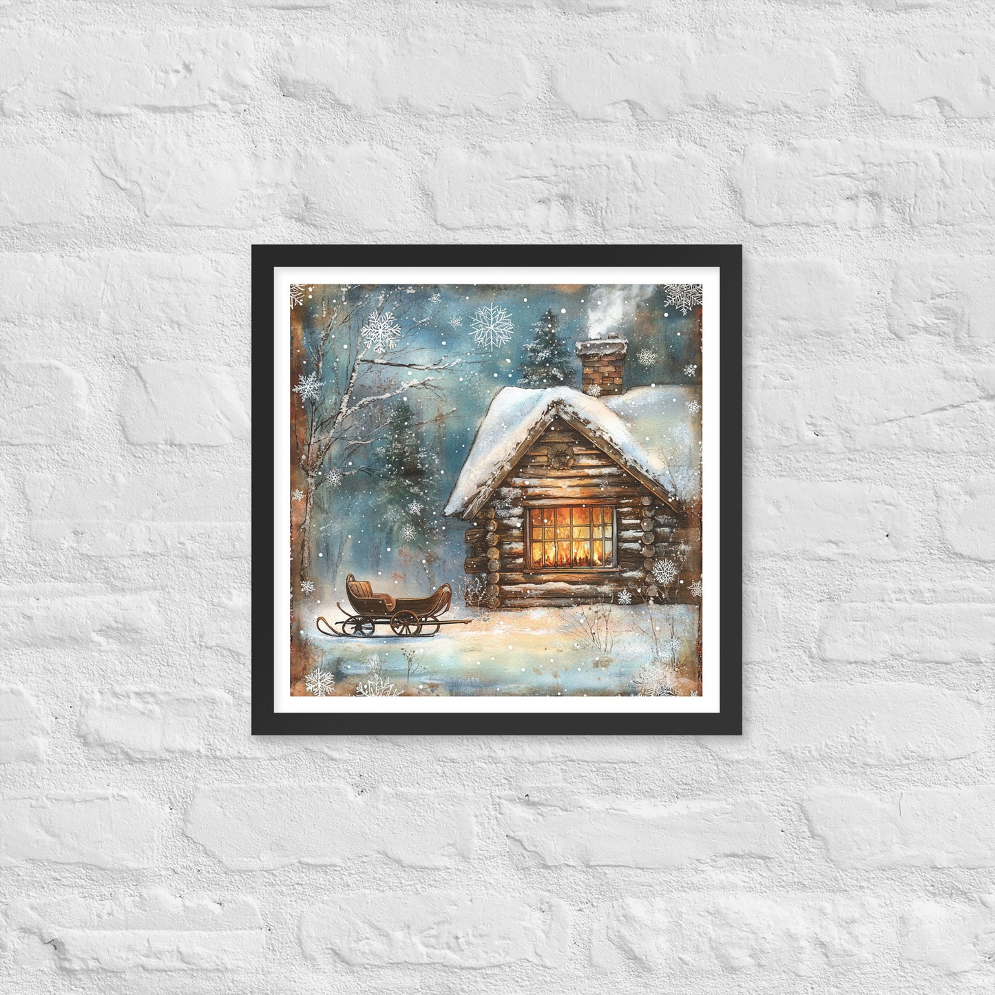 Vintage Christmas Cabin Style 3 Framed Poster In Black - Simple Designs LLC
