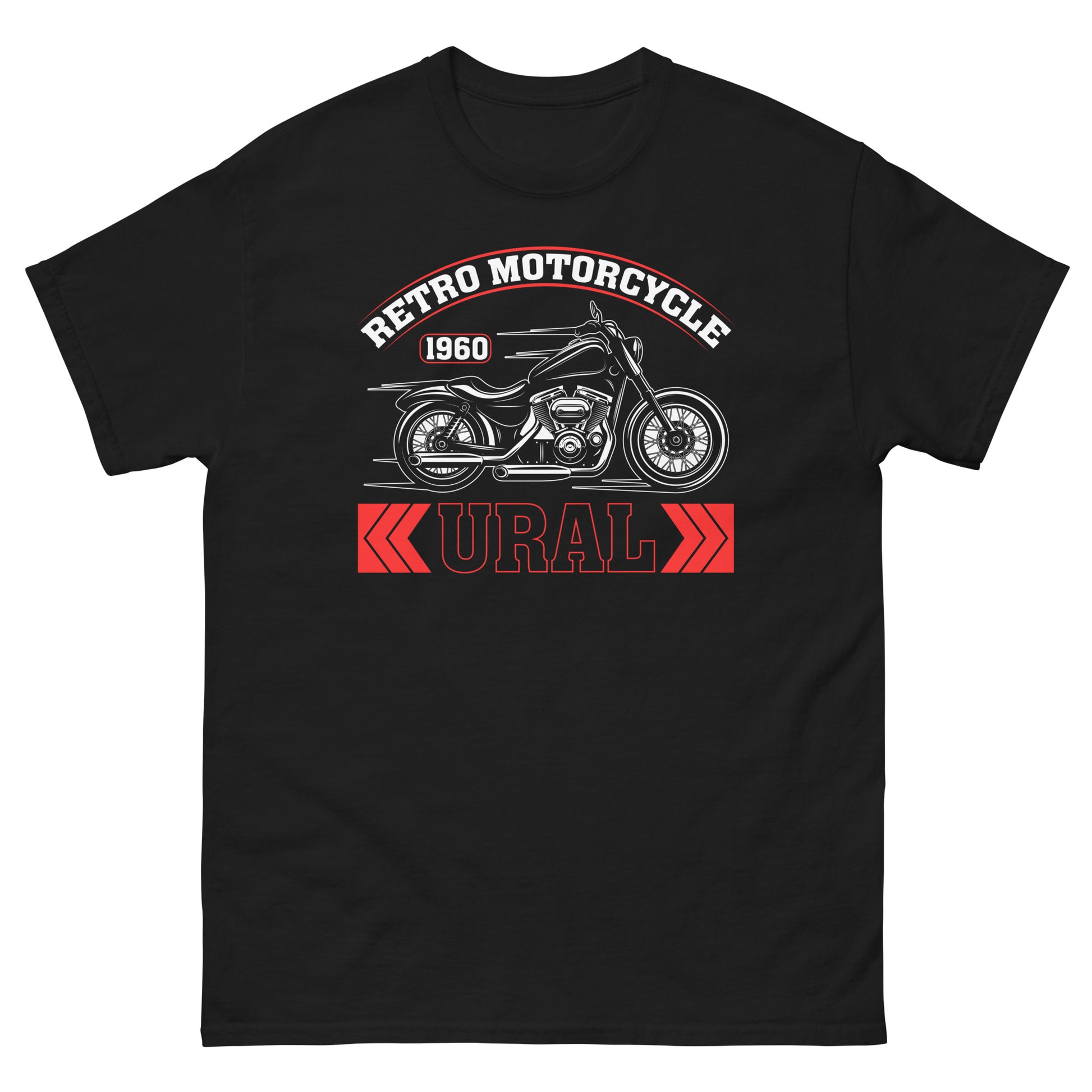 Retro Motorcycle 1960 Ural Unisex Classic Tee Black Front - Simple Designs LLC