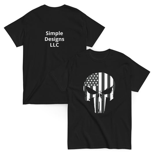 Punisher Skull Unisex Classic Tee Black Front and Back - Simple Designs LLC