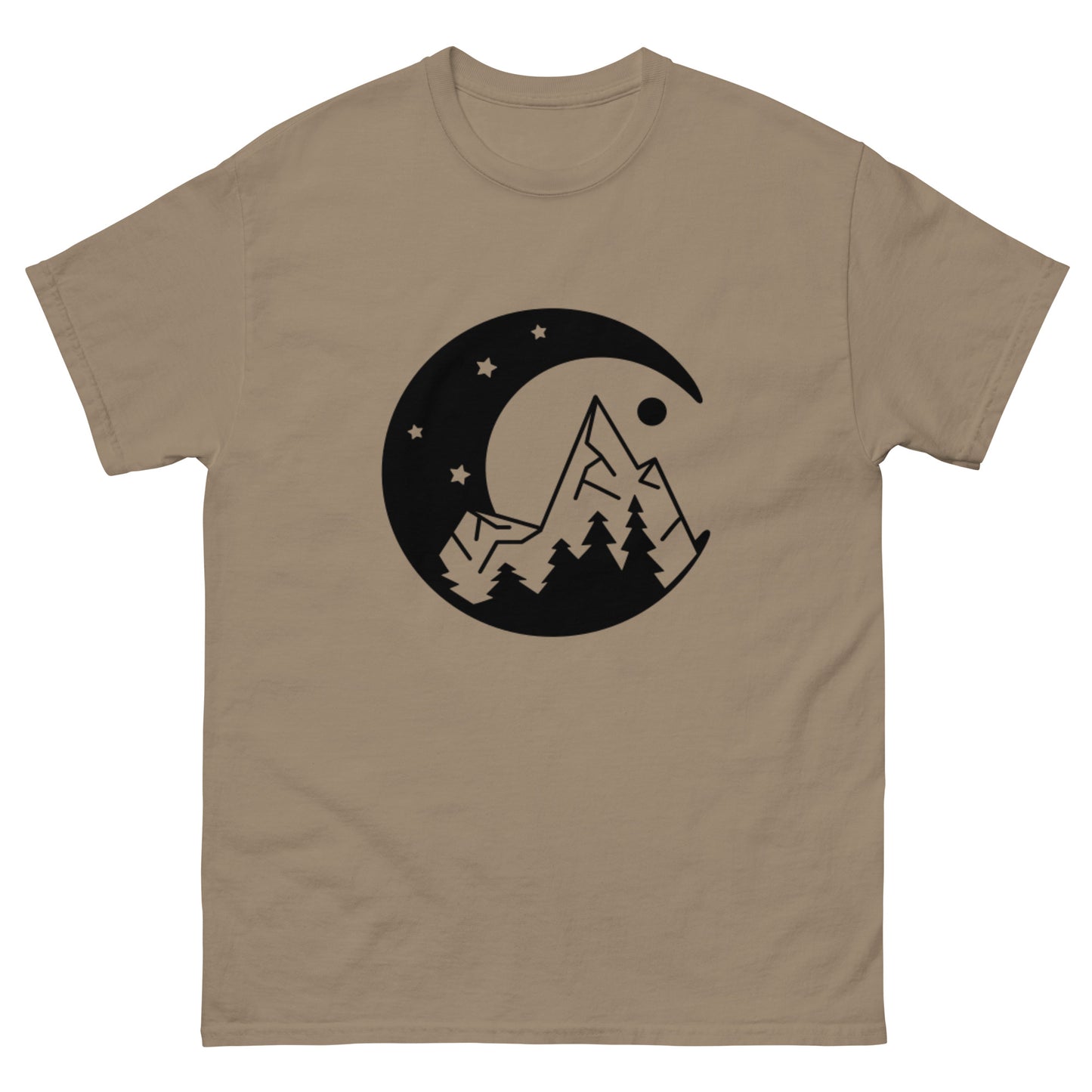Moon and Mountain at Night Unisex Classic Tee Brown Savana Front - Simple Designs LLC