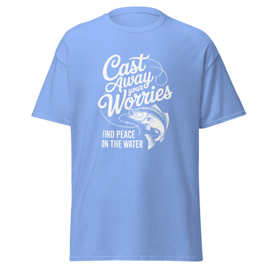 Cast Away Your Worries Find Peace on The Water Unisex Classic Tee Carolina Blue Front - Simple Designs LLC