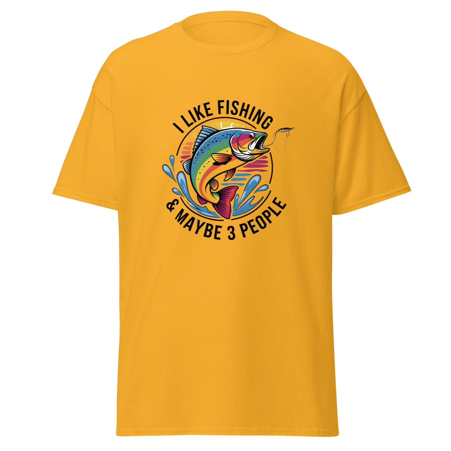 I Like Fishing & Maybe 3 People Unisex Classic Tee Gold Front - Simple Designs LLC