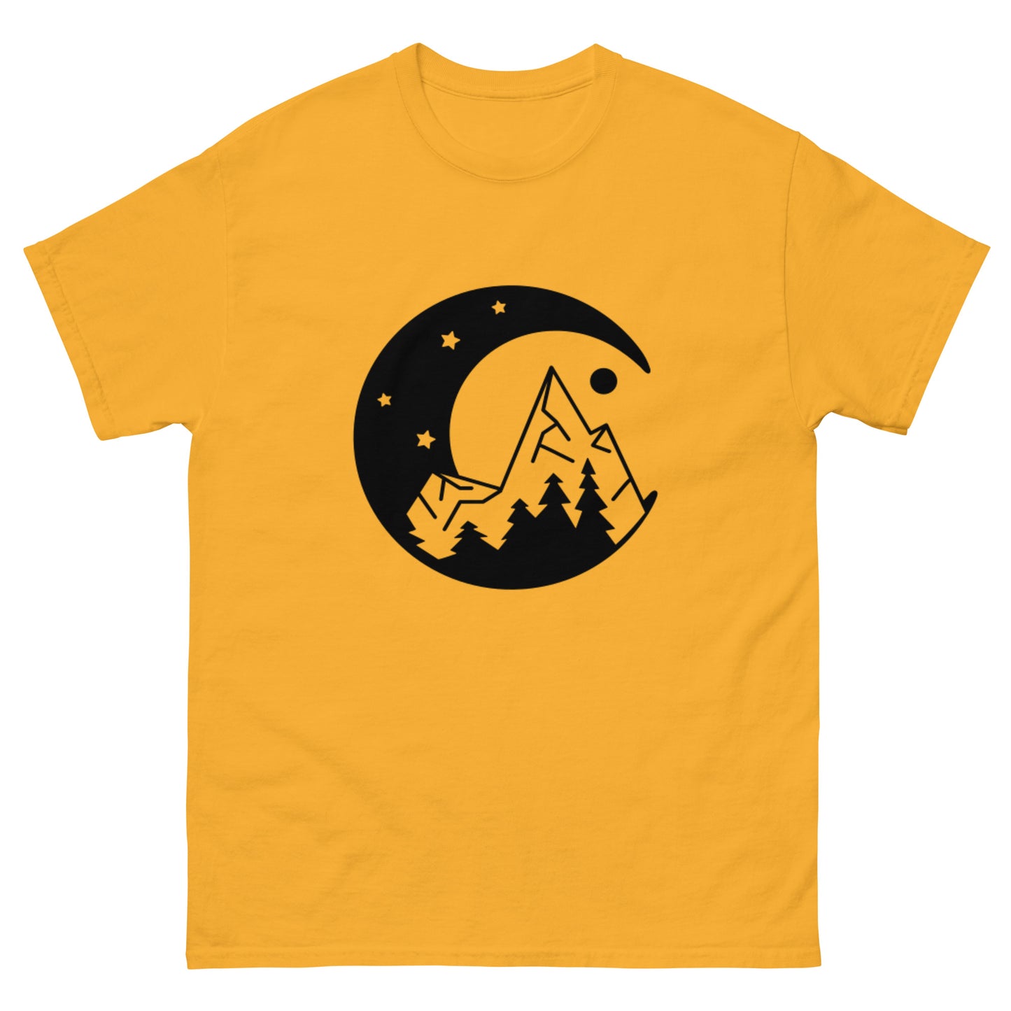 Moon and Mountain at Night Unisex Classic Tee Gold Front - Simple Designs LLC