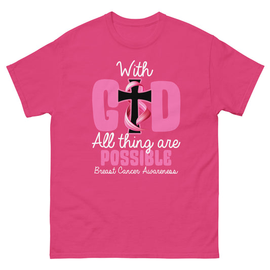 With God All Things Are Possible Breast Cancer Awareness Unisex Classic Tee Heliconia | Simple Designs LLC