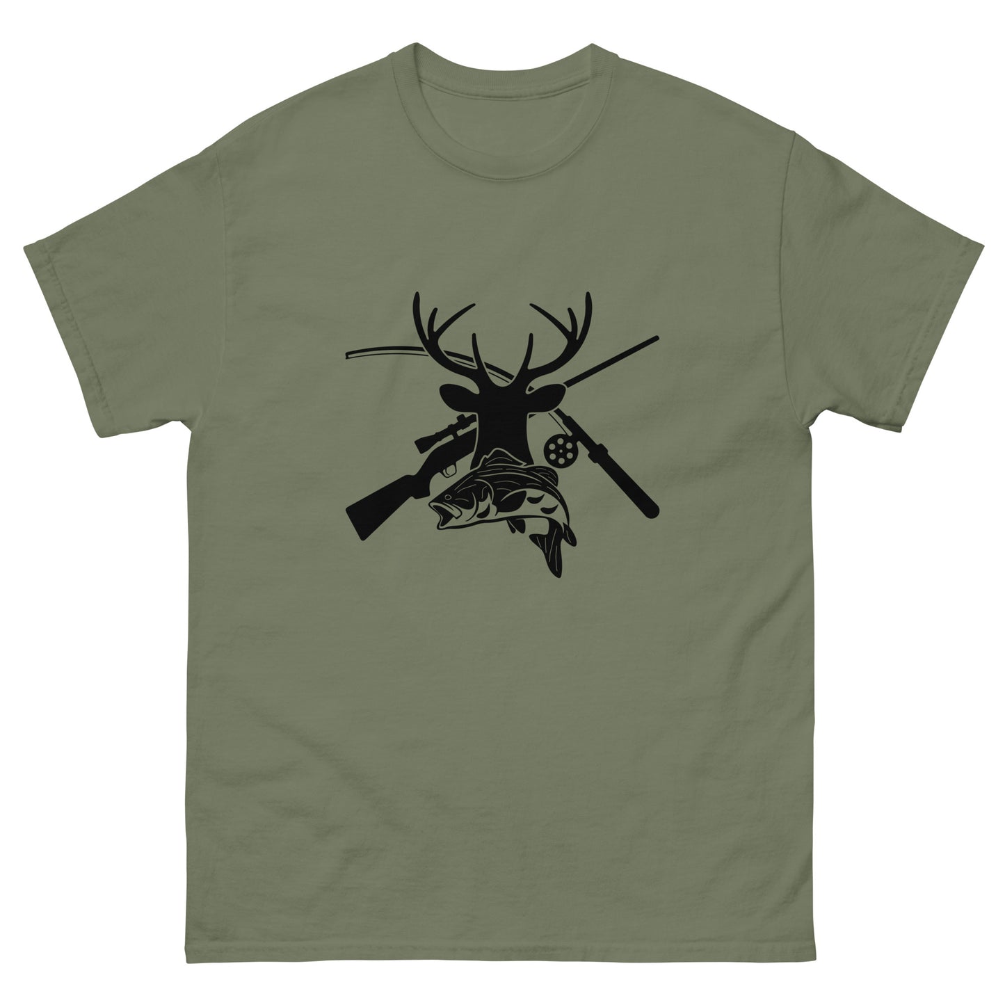 Hunt Fish Silhouette Unisex Classic Tee In Military Green - Simple Designs LLC