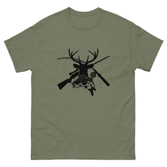 Hunt Fish Silhouette Unisex Classic Tee In Military Green - Simple Designs LLC