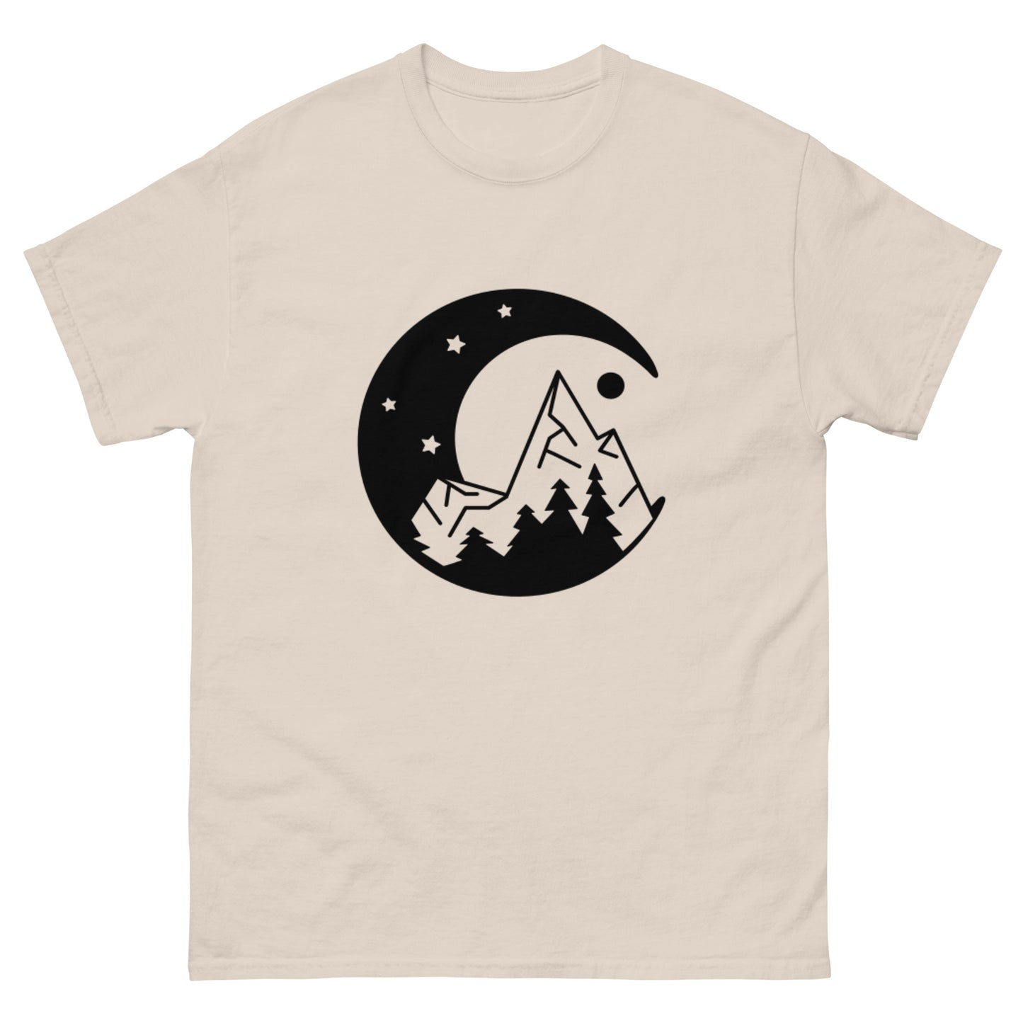 Moon and Mountain at Night Unisex Classic Tee Natural Front - Simple Designs LLC