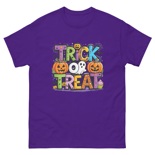 Trick Or Treat Unisex Classic Tee Purple- Simple Designs LLC